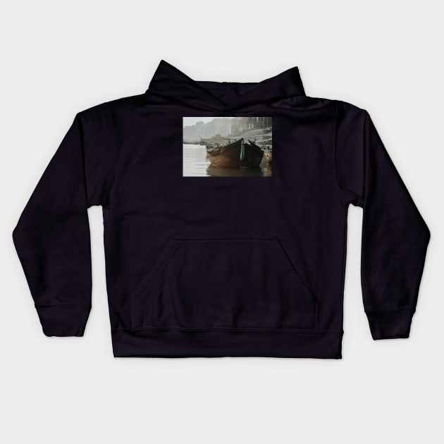 Varanasi, boat in river Ganga Kids Hoodie by Melissa Peltenburg Travel Photography